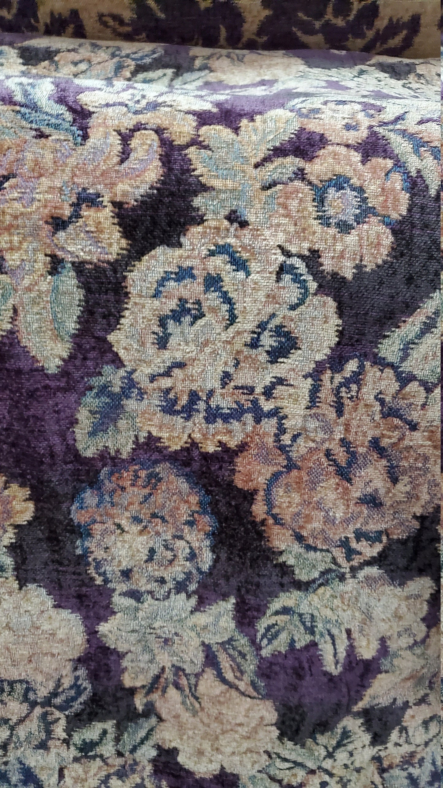 ad Quadrille Chenille Fabrics vintage 54" wide- Plum,gold, Green, sold by yard