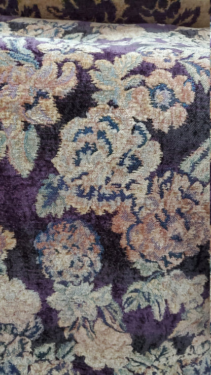 ad Quadrille Chenille Fabrics vintage 54" wide- Plum,gold, Green, sold by yard