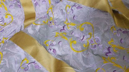Kravet Silk fabric, Pure Silk Damask Fabric in Light Lilac and Gold with Neoclassical Design, 56" wide, sold by yard