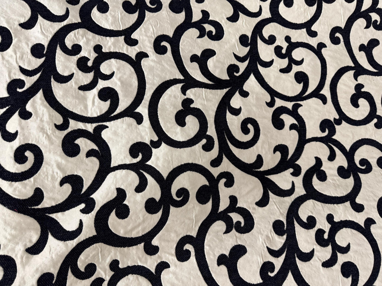 Tapestry chenille fabric Floral Leaf, upholstery fabric, Black/cream, reversible, - 56" width - sold by yard in continuous yards