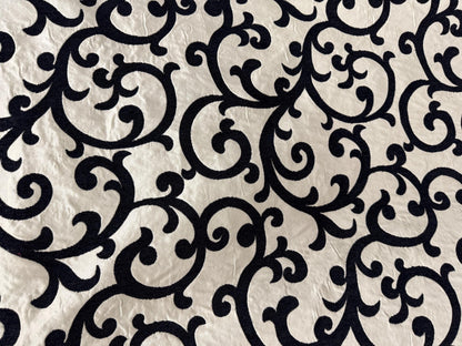 Tapestry chenille fabric Floral Leaf, upholstery fabric, Black/cream, reversible, - 56" width - sold by yard in continuous yards