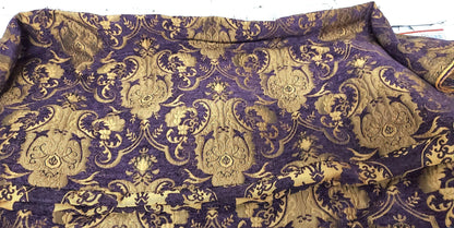 Chenille BAROQUE UPHOLSTERY Fabric Jacquard Damask, 58" wide ,color purple/gold, sold by yard in continuous yards
