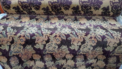 ad Quadrille Chenille Fabrics vintage 54" wide- Plum,gold, Green, sold by yard