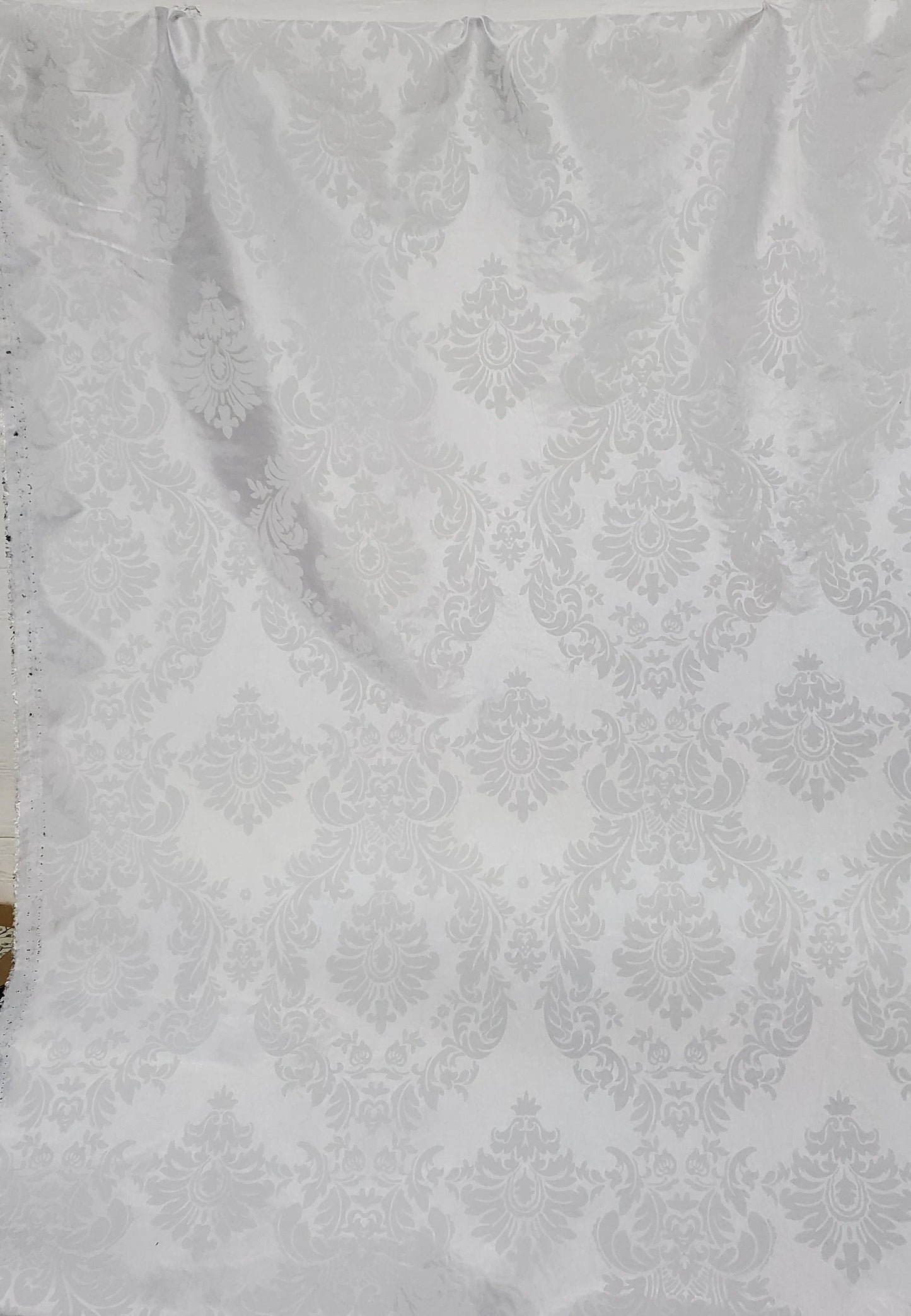 Taffeta Damask , White/White velvet Flocking Damask fabric per yard 60" wide ,Fabric by the Yard