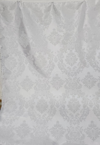 Taffeta Damask , White/White velvet Flocking Damask fabric per yard 60" wide ,Fabric by the Yard