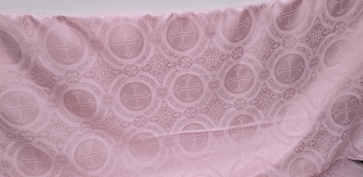 Liturgical Brocade,Church Gorgeous Cross Pink mate color Brocade Fabric , 54 wide, sold by yard