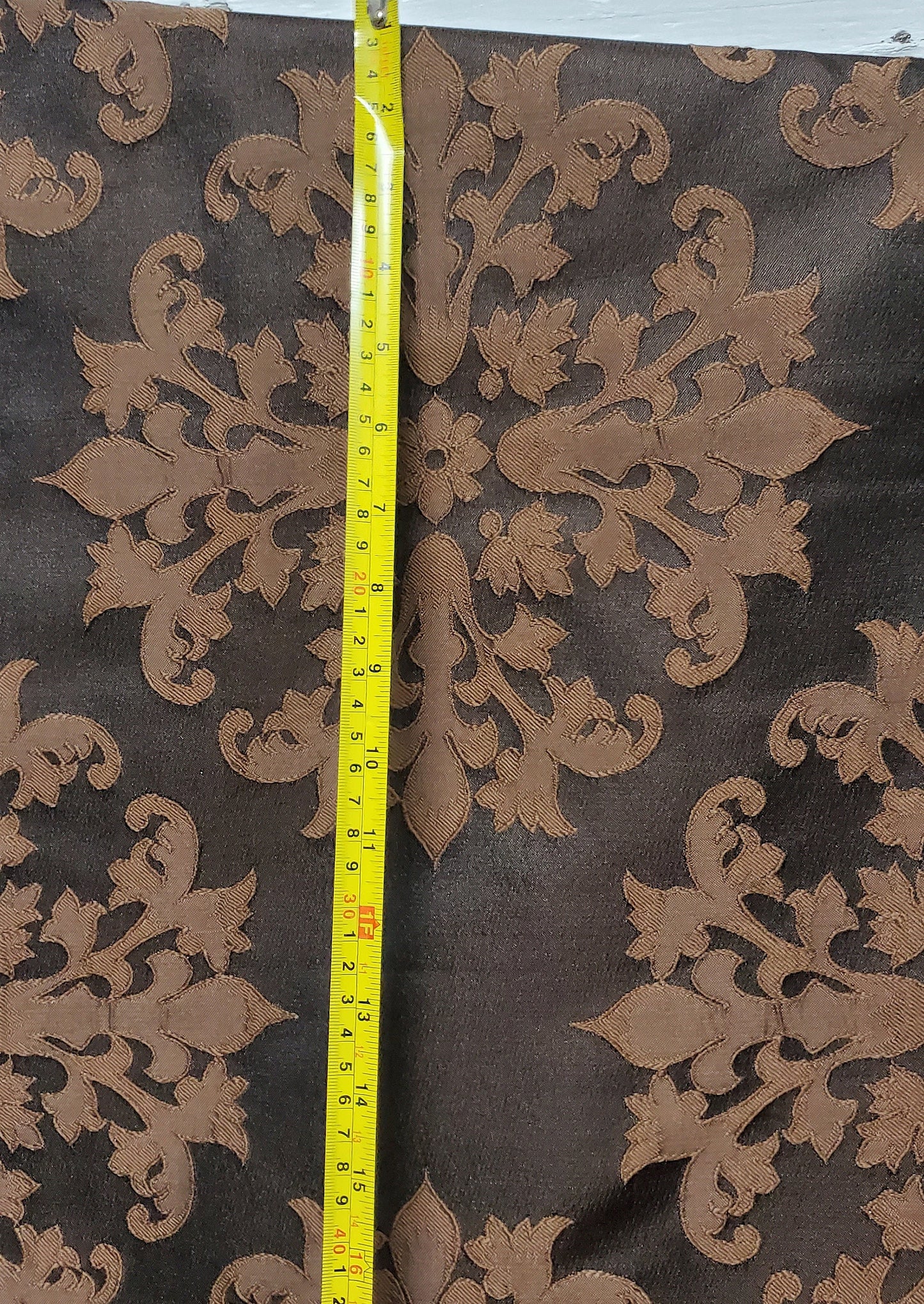 Satin Burnout Damask Drapery Upholstery Fabric, chocolate color, 54" wide, sold by yard