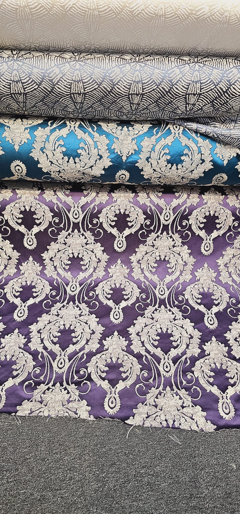 Damask Satin Drapery Upholstery Fabric - Purple, Jacquard Brocade, Luxury elegant victorya Classic Fabric 60" Wide,  Sold by Yard