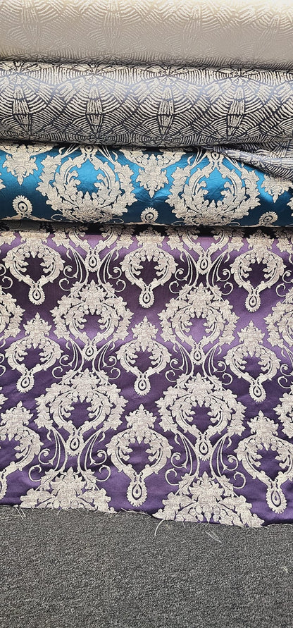 Damask Satin Drapery Upholstery Fabric - Purple, Jacquard Brocade, Luxury elegant victorya Classic Fabric 60" Wide,  Sold by Yard