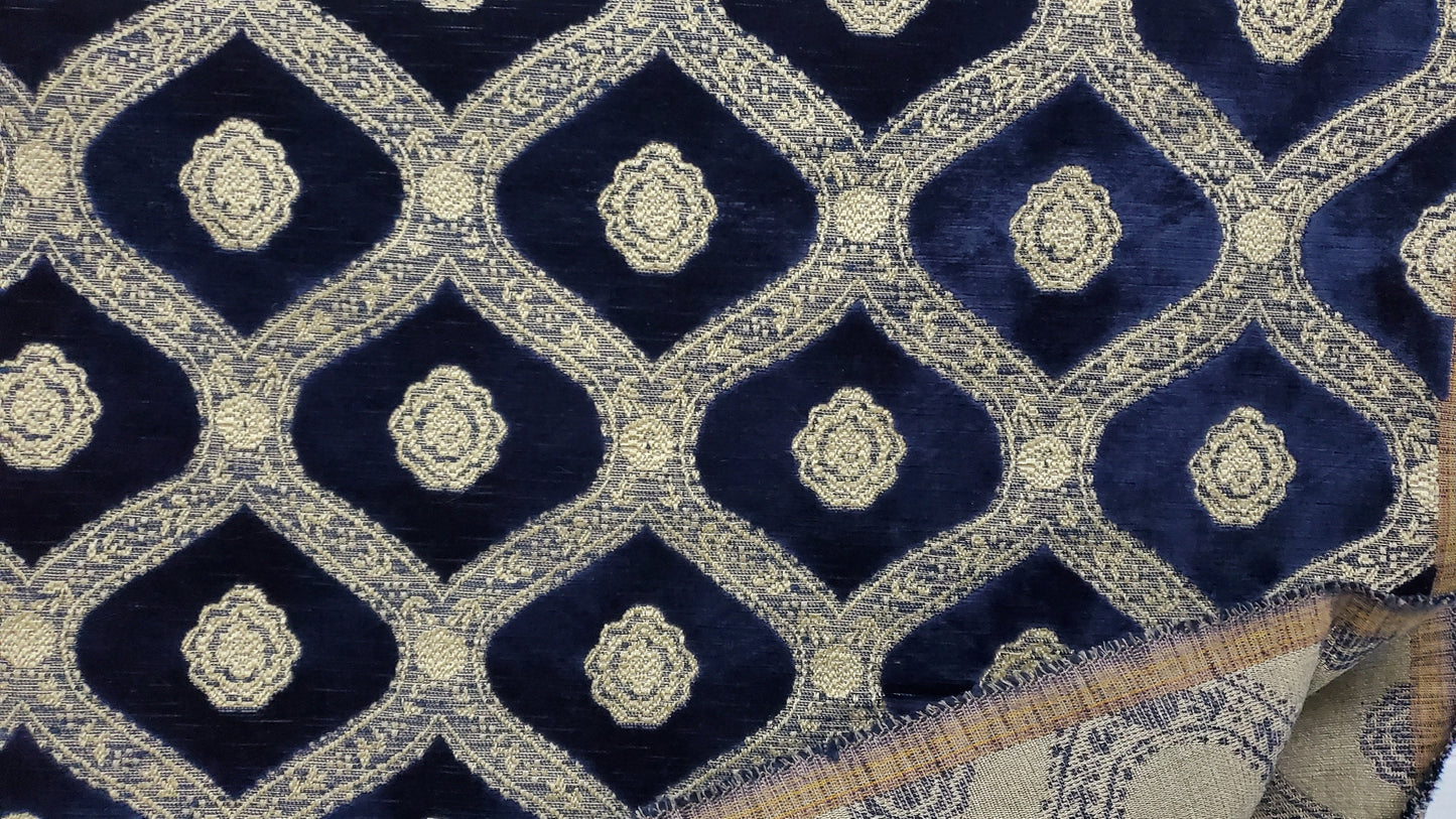 Kravet Couture Chenille Medallion  Fabric, Night blue color, 54" wide, sold by yard