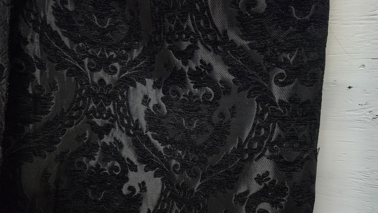 Damask tapestry chenille fabric - upholstery fabric, Black/Black - 56" width - sold by yard in continuous yards