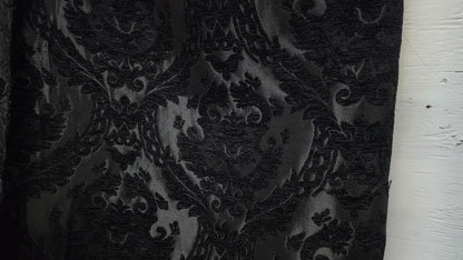 Damask tapestry chenille fabric - upholstery fabric, Black/Black - 56" width - sold by yard in continuous yards