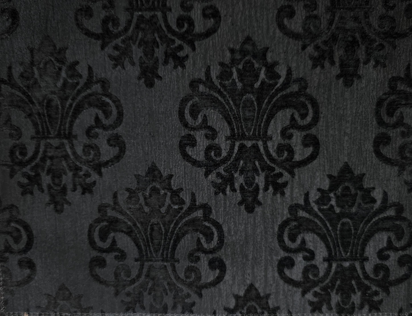Chenille BAROQUE UPHOLSTERY Fabric Jacquard Damask, reversible, 54" wide ,color Black/Black, sold by yard in continuous yards