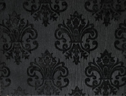 Chenille BAROQUE UPHOLSTERY Fabric Jacquard Damask, reversible, 54" wide ,color Black/Black, sold by yard in continuous yards