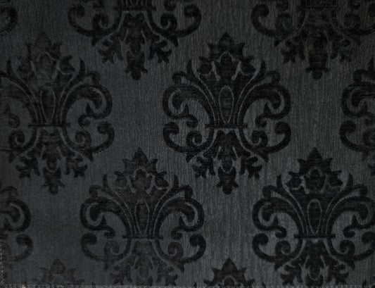Chenille BAROQUE UPHOLSTERY Fabric Jacquard Damask, reversible, 54" wide ,color Black/Black, sold by yard in continuous yards