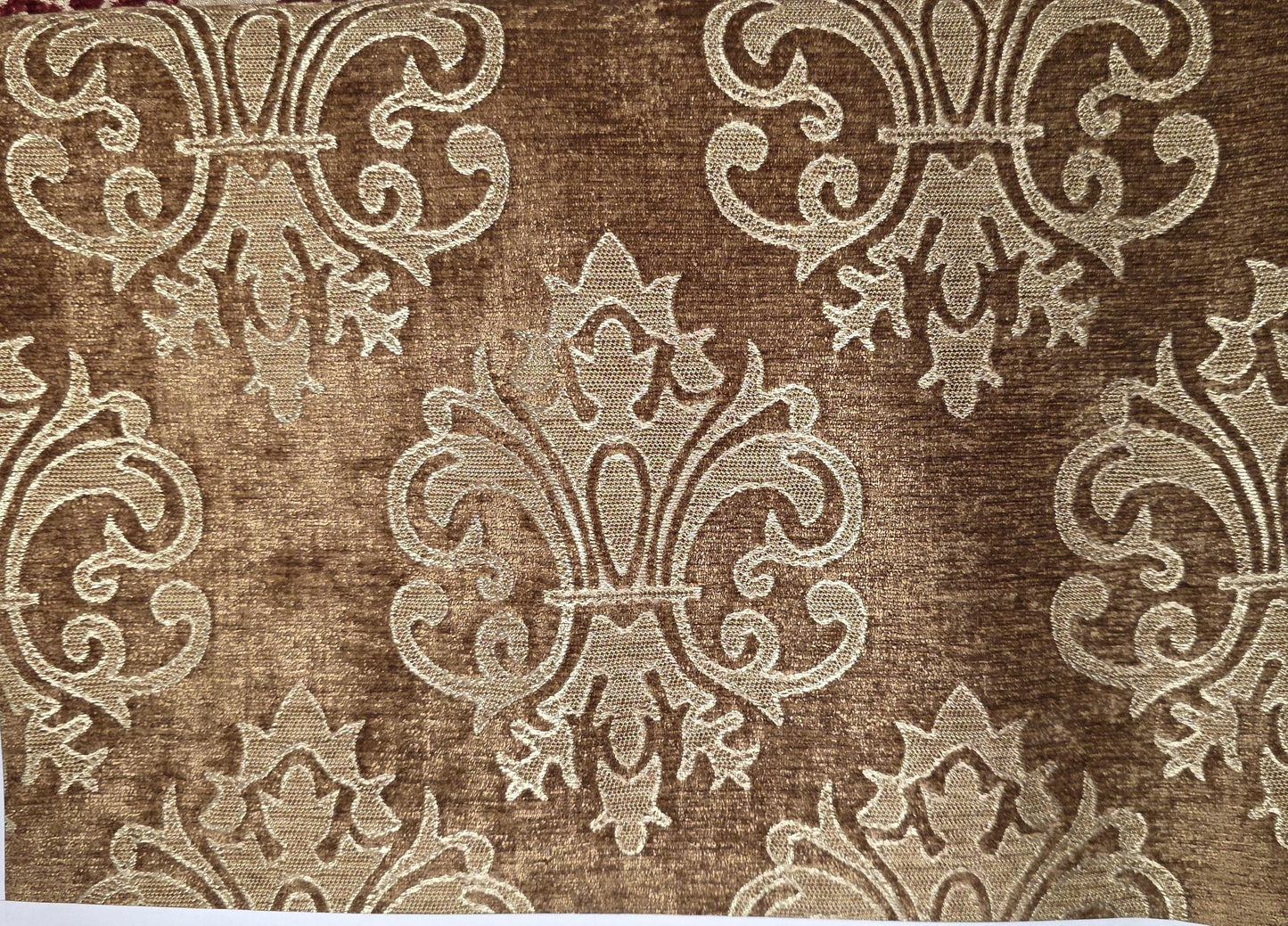 Chenille BAROQUE UPHOLSTERY Fabric Jacquard Damask, reversible, 54" wide ,color Light Brown, sold by yard in continuous yards