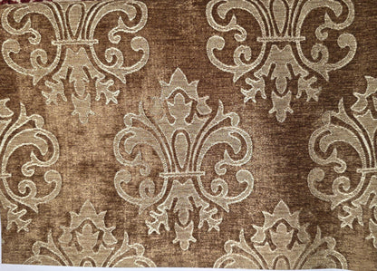 Chenille BAROQUE UPHOLSTERY Fabric Jacquard Damask, reversible, 54" wide ,color Light Brown, sold by yard in continuous yards