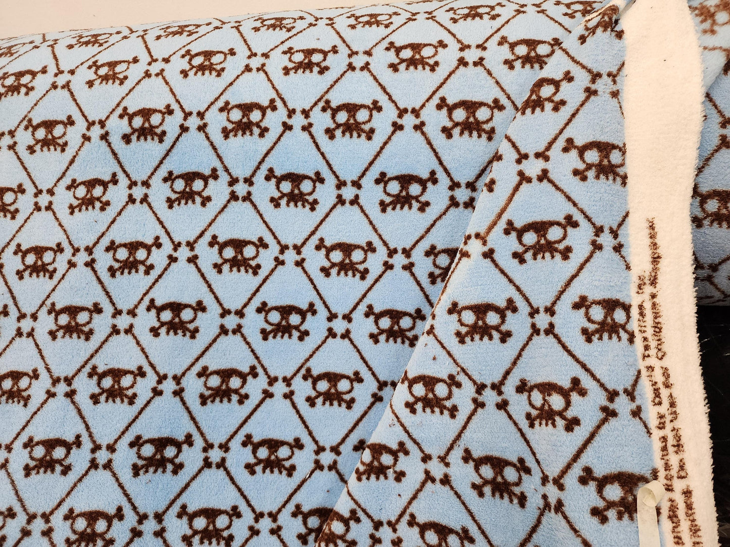 Minky Skull Printed Fabric, Blue/Brown, 60 inches wide, by The Yard