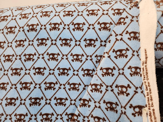 Minky Skull Printed Fabric, Blue/Brown, 60 inches wide, by The Yard