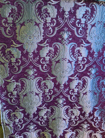 Chenille BAROQUE UPHOLSTERY Fabric Jacquard Damask, 58" wide ,color Purple/silver, sold by yard in continuous yards