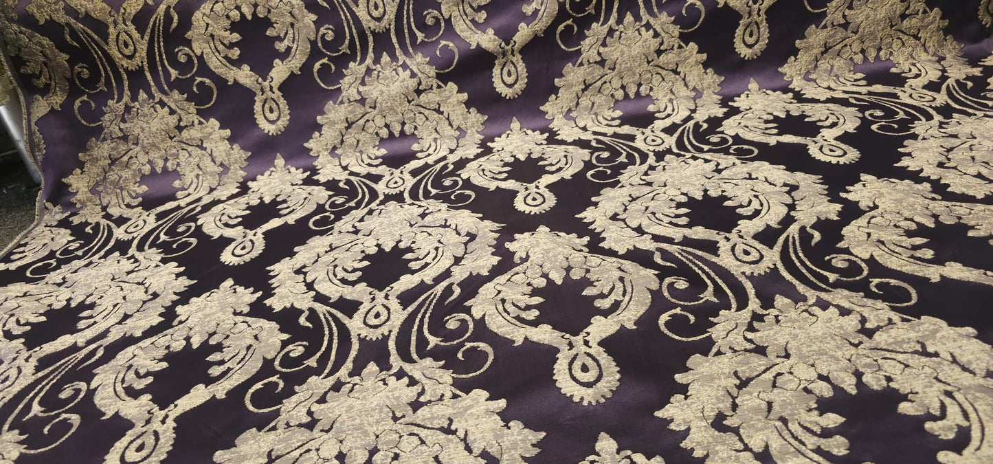 Damask Satin Drapery Upholstery Fabric - Purple, Jacquard Brocade, Luxury elegant victorya Classic Fabric 60" Wide,  Sold by Yard
