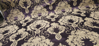 Damask Satin Drapery Upholstery Fabric - Purple, Jacquard Brocade, Luxury elegant victorya Classic Fabric 60" Wide,  Sold by Yard